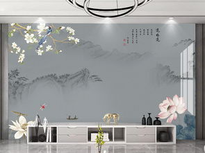 中式精品山水無(wú)框畫(huà) 高清荷花主題電視背景墻設(shè)計(jì)